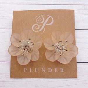 Pale Pink and Crystal Flower Post Earrings